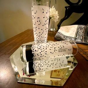 STUNNING...”2001 ALBERT ELOVITZ,INC.”MUSICAL NOTES HIGHBALL GLASSES..PAIR..12OZ.